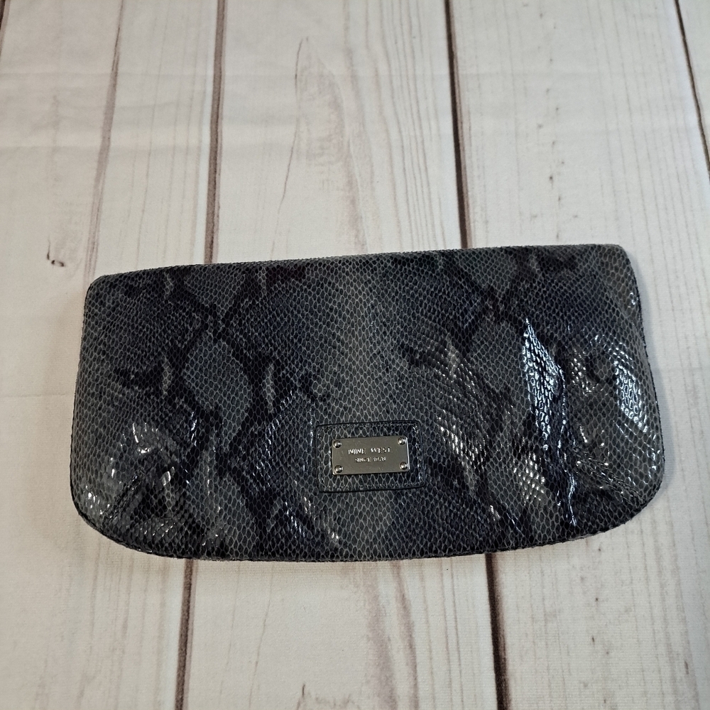 Nine West Snake Print Envelope Purse Hand Bag Fold Em Clutch